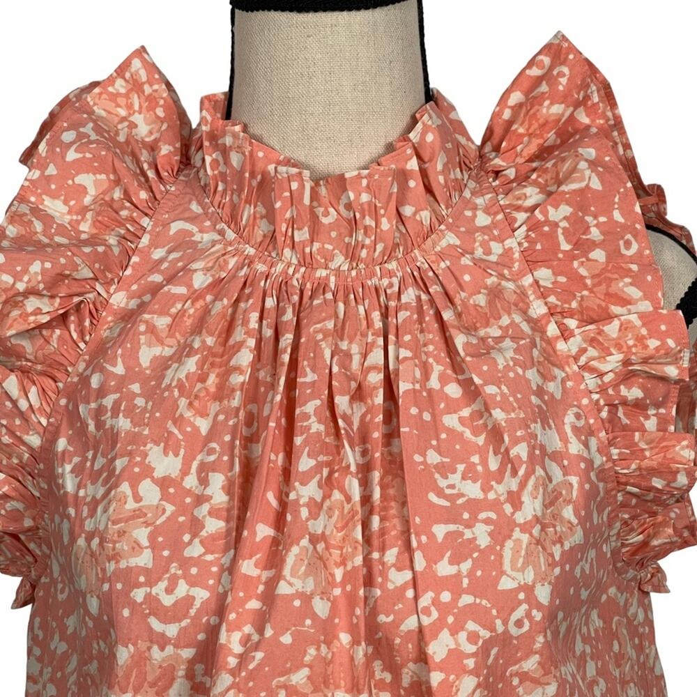 Ulla Johnson Blouse Top Abstract Print Ruffle Sleeve Orange Size 0 - Picture 2 of 9